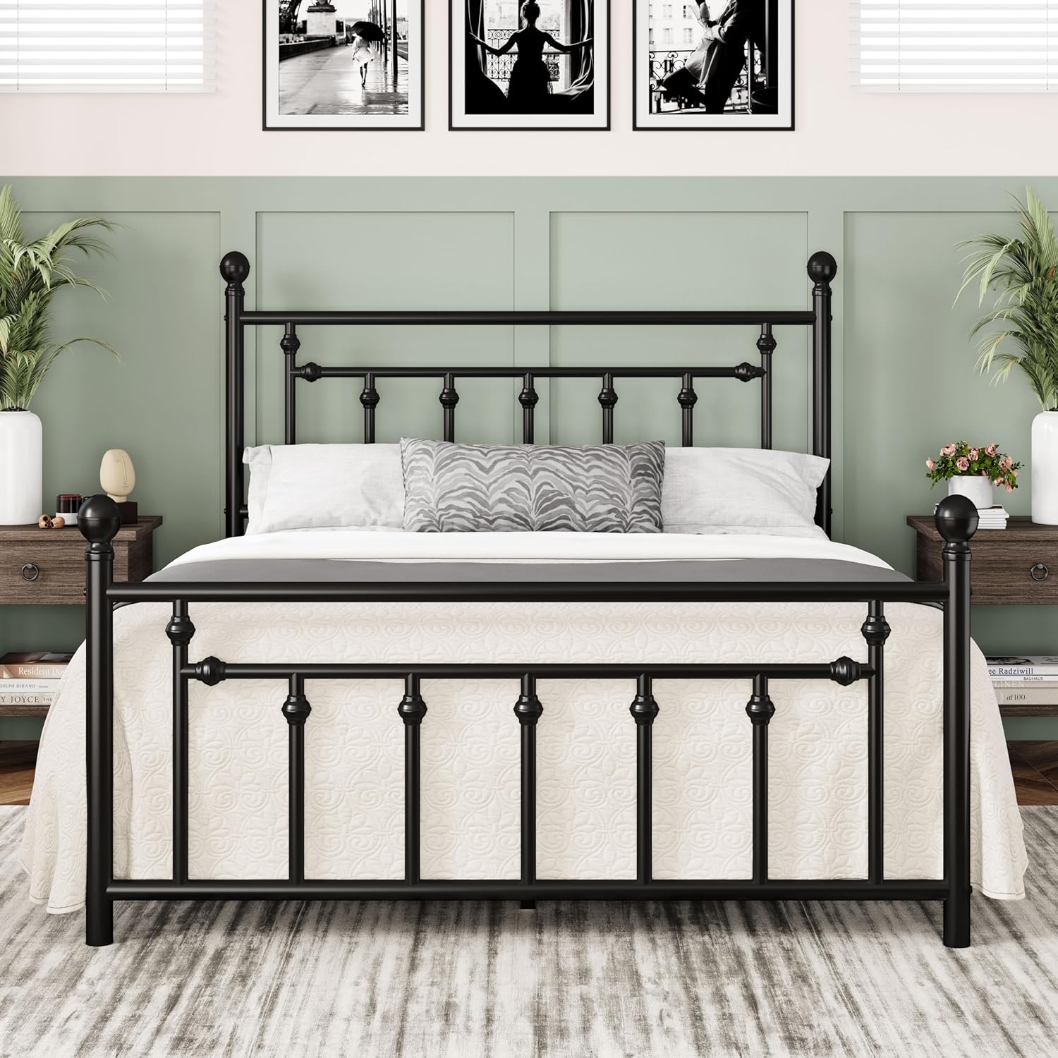 Allewie 14 Inch Queen Size Metal Platform Bed Frame with Victorian Vintage Headboard and Footboard/Under Bed Storage/No Box Spring Needed/Easy Assembly/Noise Free/Mattress Foundation/Black