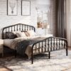 SHA CERLIN Queen Size Metal Platform Bed Frame with Victorian Style Wrought Iron-Art Headboard/Footboard, No Box Spring Required, Black - Image 3