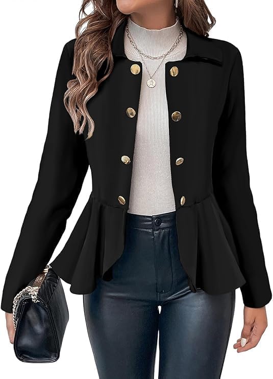 Cicy Bell Elegant Women Blazer Business Work Office Peplum Hem Jacket Open Front Herringbone Coats
