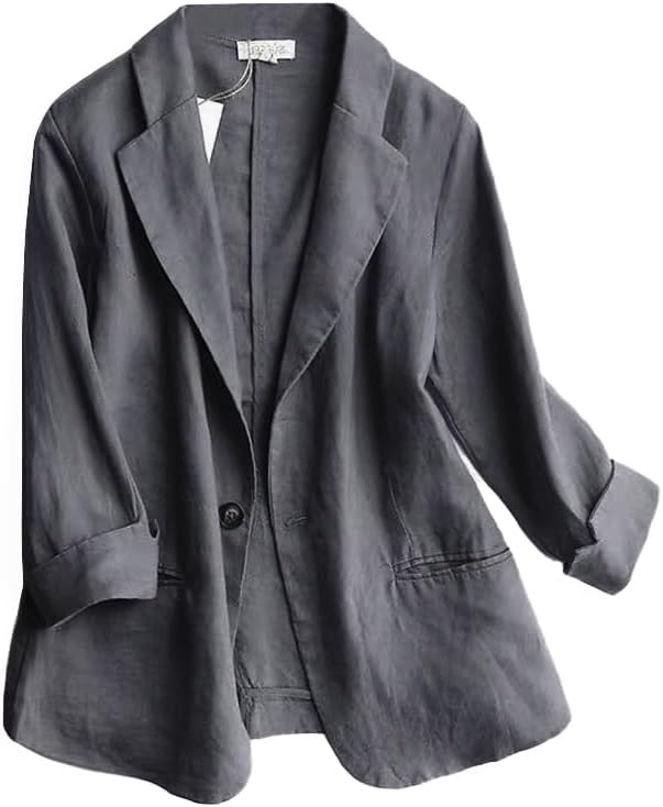 IDEALSANXUN Linen Blazer Women 3/4 Sleeve Lightweight Spring Summer Blazer Jackets