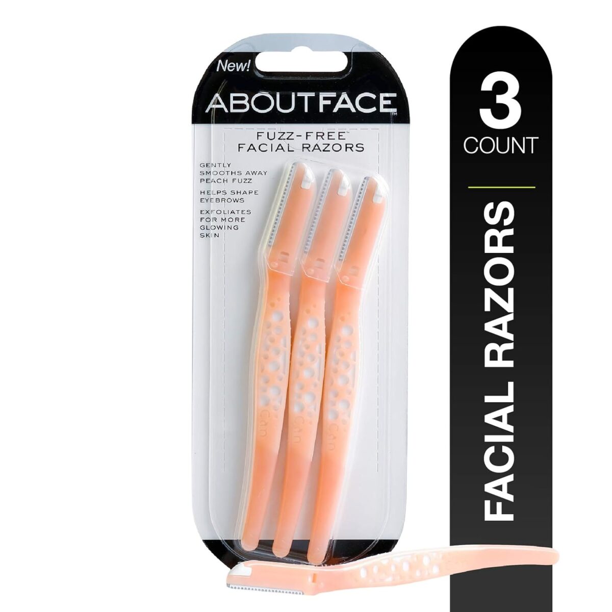 About Face Fuzz-Free Facial Razors - 3 Beauty Groomers for Hair Removal, Ideal for Shaving, Exfoliating, Dermaplaning and Brow Shaping, Japanese Steel Gently Removes Facial Hair