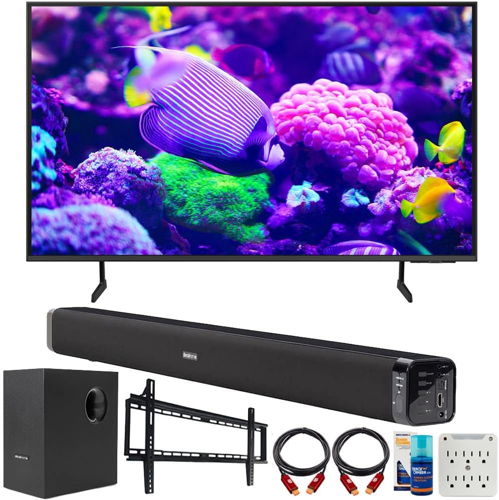 SAMSUNG UN75DU7200FXZA 75 Inch Crystal 4K UHD Smart TV (2024 Model) Bundle with Deco Gear Home Theater Soundbar with Subwoofer, Wall Mount Accessory Kit, 6FT 4K HDMI 2.0 Cables and More
