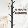 Coat Rack, Freestanding Coat Rack with 8 Hooks and 3 Adjustable Size Tree Coat Racks for Bedroom, Hallway, Entrance, Office, for Hats, Coats, Scarves, Handbags - Image 2