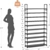 VTRIN 10 Tiers Shoe Rack Tall Large Capacity 50 Pairs Wide Shoe Organizer Sturdy Shoe Shelf for Entryway with Two Hooks Metal Shoe Storage for Closet, Bedroom, Black - Image 3