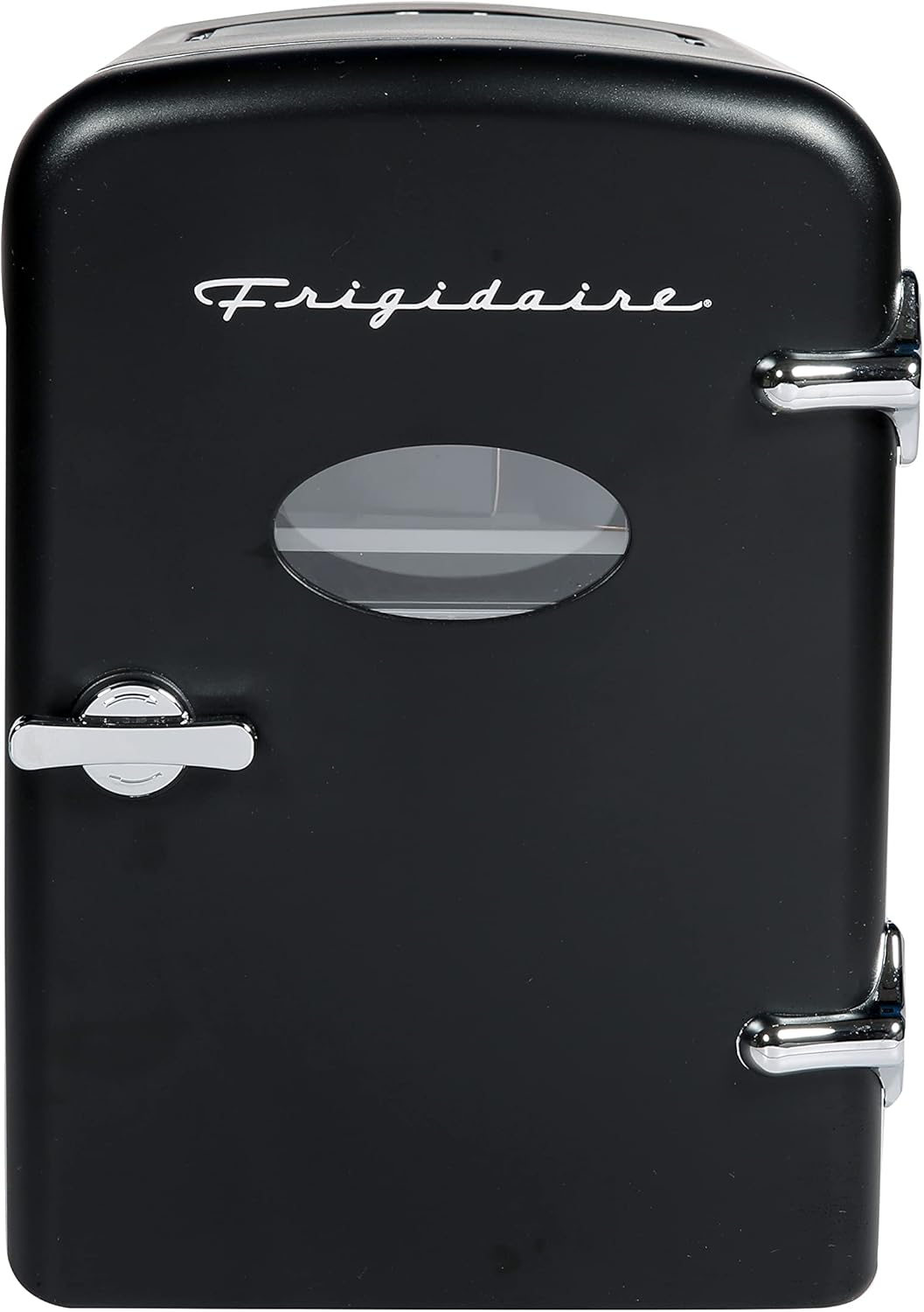 Frigidaire Retro Mini Personal Fridge Cooler, Holds up to 9 Cans, Portable for Car, Office, Bedroom, Dorm Room, or Cabin, Includes 110V AC and 12V DC cords - 11.8"D x 7.1"W x 10.1"H, Black