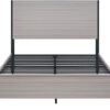 Queen Bed Frame with 2 Nightstands & LED Lights Headboard,104" Extended Wood Panel Platform Bed/w Charging Station & 2 Storage Racks, Bedroom Set 3 Piece, No Box Spring Needed, Grey - Image 9