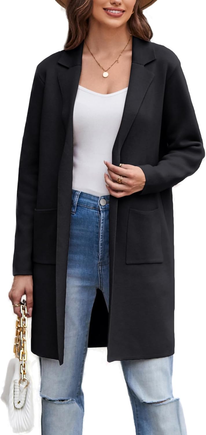 GRACE KARIN Women's 2024 Fashion Open Front Long Cardigan Sweaters Long Sleeve Lapel Knit Sweater Jacket with Pockets