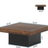 Tribesigns Coffee Table Square LED Coffee Table Engineered Wood Low Coffee Table for Living Room (Rustic Brown+Black) - Image 2