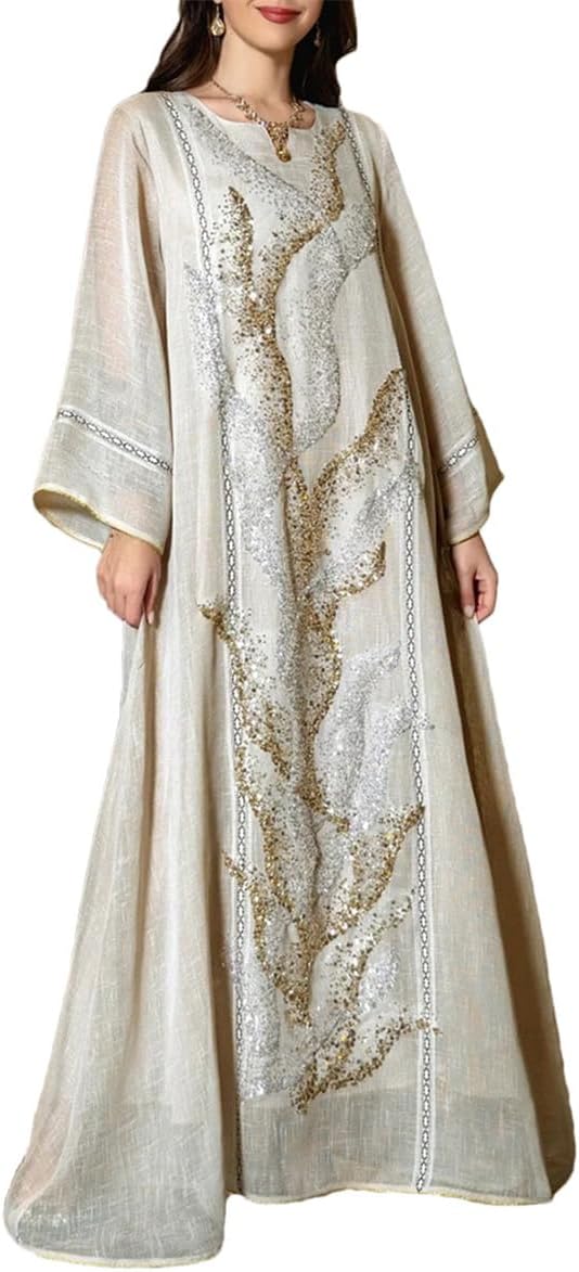 Woman Abaya Dubai Luxury Evening Dress Party Prom Modest Fashion Mesh Sequins Embroidery Dresses