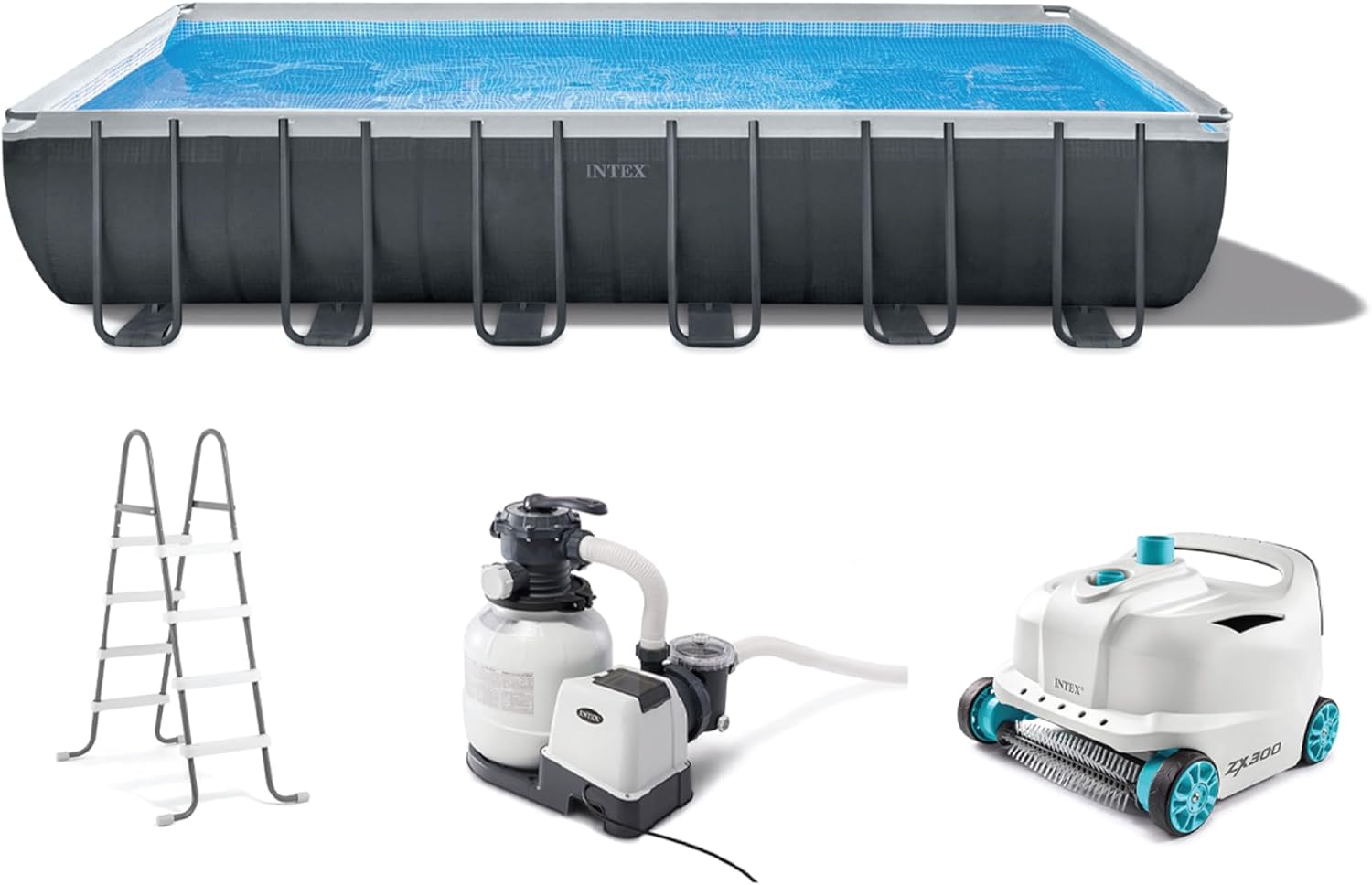 Intex 24ft x 12ft x 52in Ultra XTR Frame Rectangular Swimming Pool Set with Sand Filter Pump, Ladder, Ground Cloth, Cover and Robot Vacuum