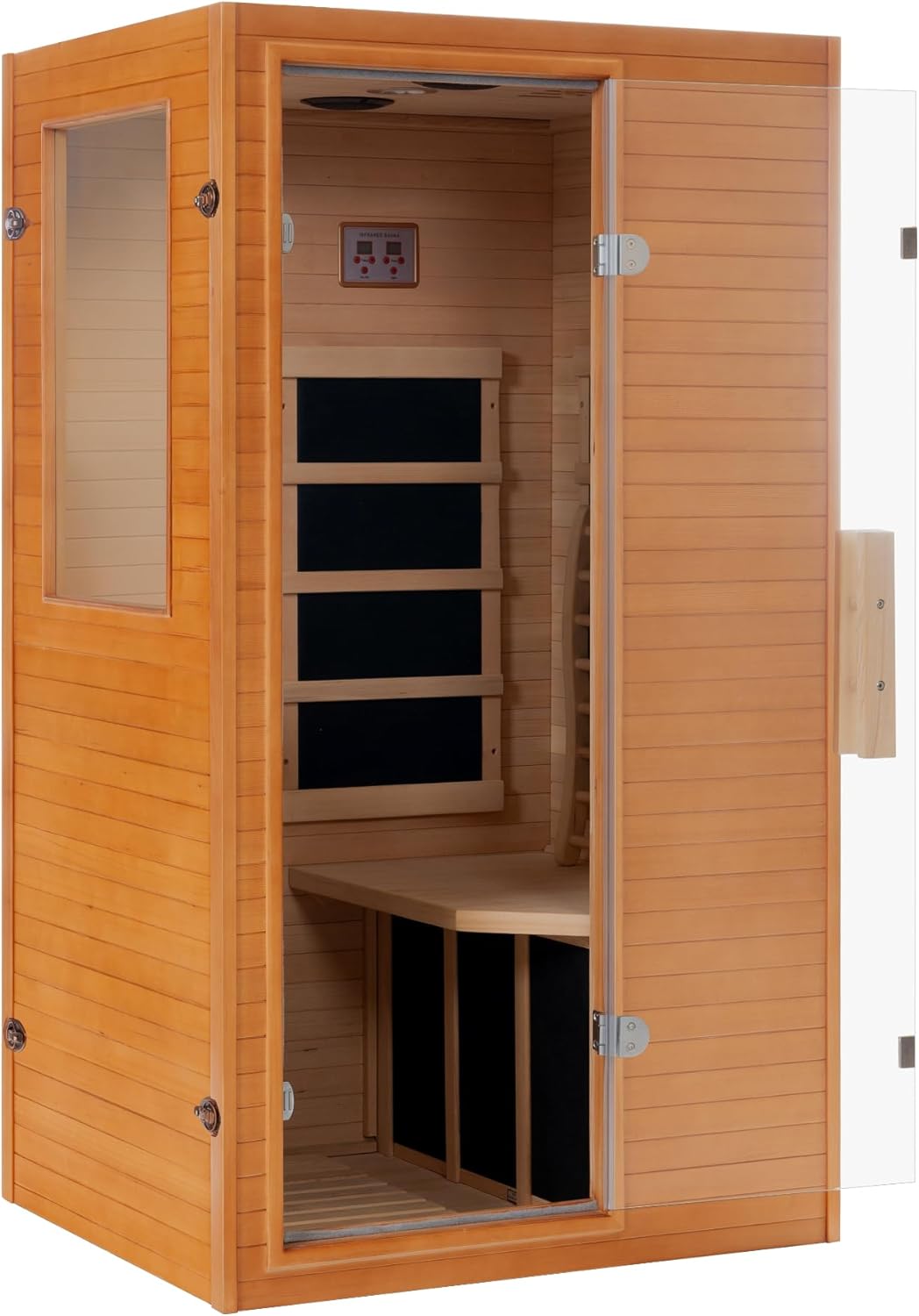 Real Relax Infrared Home Sauna Room 1 Person, Compact Hemlock Wooden 950W Low EMF 6 Heating Plates FAR Infrared Indoor Sauna for Home