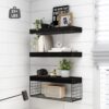 QEEIG Black Bathroom Shelves Over Toilet Wall Mounted Floating Shelves Farmhouse Shelf Toilet Paper Storage Small 16 inch Set of 3 (019-B3) - Image 4