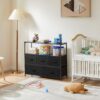 DUMOS TV Stand Dresser for Bedroom with 5 Fabric Drawer,Entertainment Center for 45 inch Television, Media Console Table with Storage, Open Shelf, Adjustable Feet, Living Room Furniture, Blac - Image 2