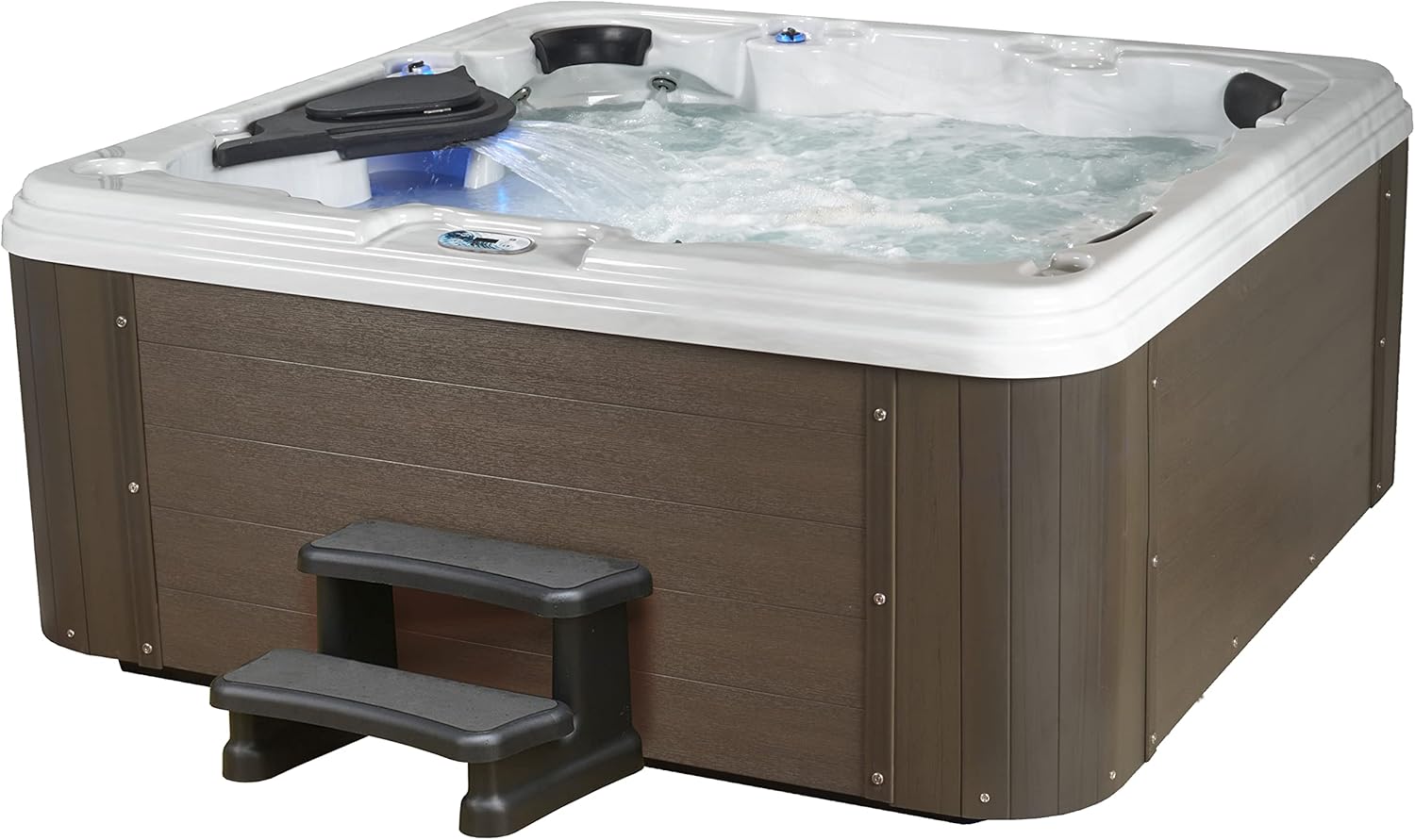 AquaLife Ariana™ 7-Person 30-Jet Non-Lounger Hot Tub with LED Lighting, Insulated Cover, Built-in Ice Bucket, Stainless Steel Heater and Ozonator