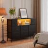 Fixwal Dresser for Bedroom with Power Outlets and LED Lights, Black 55" TV Stand with 8 Drawers, Fabric Chest of Drawers with PU Finish for Living Room, Entryway - Image 2
