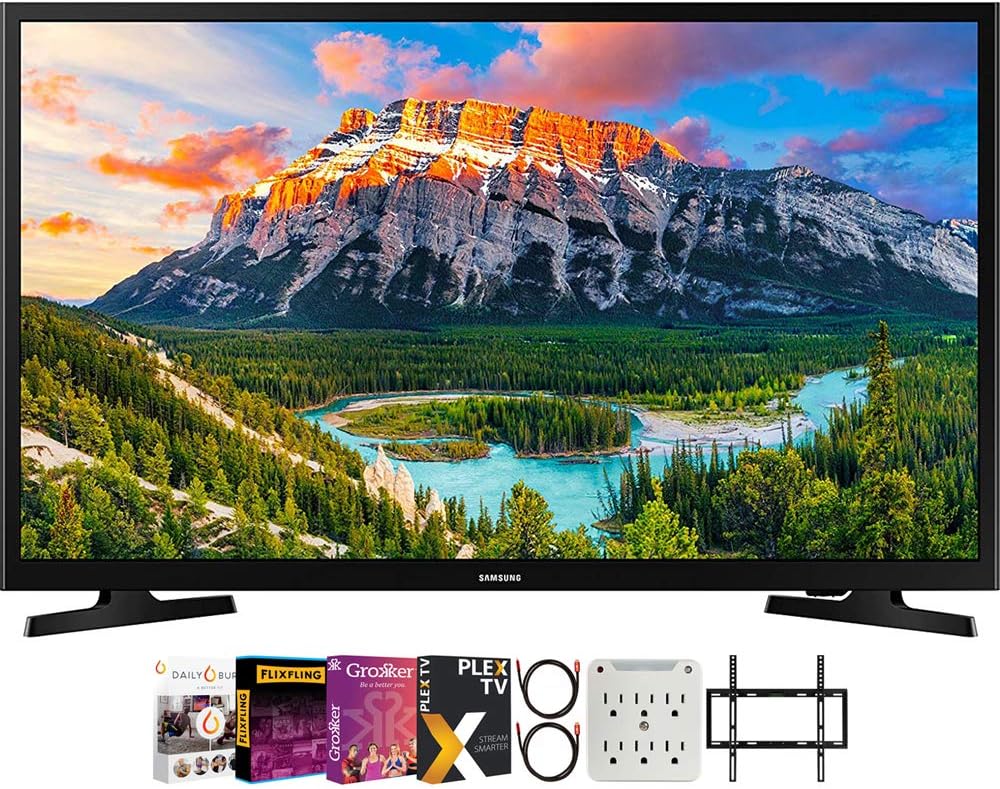 SAMSUNG UN32N5300AFXZA 32-inch 1080p Smart LED TV, Black Bundle with Premiere Movies Streaming + Flat Wall Mount Kit + 6-Outlet Surge Adapter + 2X 6FT 4K HDMI 2.0 Cable