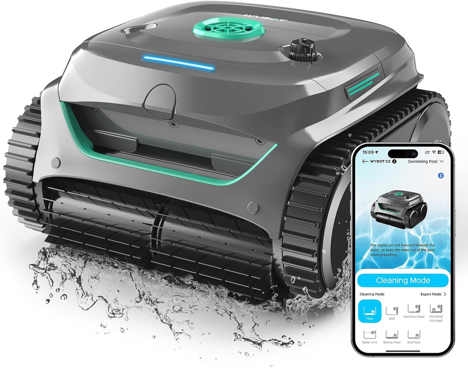 WYBOT C2 Cordless Robotic Pool Cleaner, Dual Filtration, Brushless Motor Powerful Suction, Wall Climbing and Waterline Cleaning Vacuum Lasts 180Mins Battery Life for Inground Pools up to 2152 Sq.ft