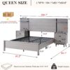 Queen Bed Frame with 2 Nightstands & LED Lights Headboard,104" Extended Wood Panel Platform Bed/w Charging Station & 2 Storage Racks, Bedroom Set 3 Piece, No Box Spring Needed, Grey - Image 2