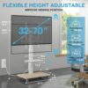 YOMT Floor TV Stand with Power Outlet, Universal TV Stand for 32-70 inch TV, Swivel Rolling Height Adjustable Portable TV Stand on Wheels, Modern Mobile Wood Base White TV Stand - Image 4