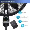 Lasko Oscillating Cyclone Pedestal Fan, Adjustable Height, Timer, Remote Control, 3 Speeds, for Bedroom, Living Room, Home Office, 18", Black, 1843 - Image 5