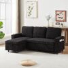 78''Comfortable Corduroy L-Shaped Sofa Couch, 3 Seat Pull Out Sleep Sofa Bed with Storage, Reversible Sleeper Sectional Sofa with Pullout Bed, Reversible Couch for Living Room, Black - Image 8