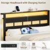 Furnulem Full Size Bed Frame with LED Light and Charging Station, Wood Storage Headboard with 2-Tier Shelves, Metal Platform Bed with Heavy Duty Slats Support, No Box Spring Needed, Black Oak - Image 6