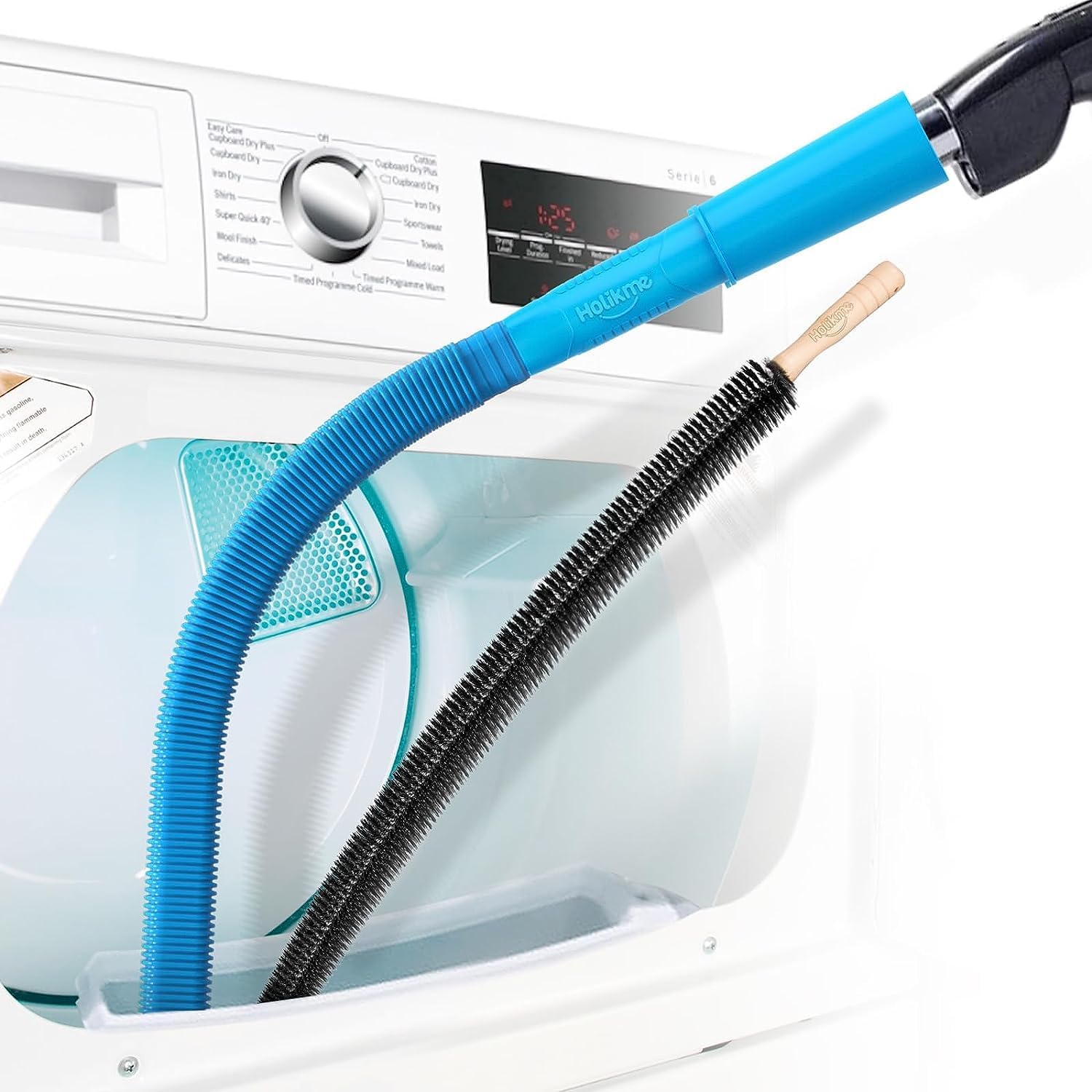 Holikme 2 Pieces Dryer Vent Cleaner Kit, Dryer Lint Vacuum Attachment and Flexible Dryer Lint Brush, Dryer Vent Vacuum Hose Attachment, Blue