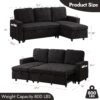 78''Comfortable Corduroy L-Shaped Sofa Couch, 3 Seat Pull Out Sleep Sofa Bed with Storage, Reversible Sleeper Sectional Sofa with Pullout Bed, Reversible Couch for Living Room, Black - Image 2