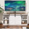 YESHOMY Farmhouse TV Stand and Entertainment Center for Televisions up to 65 Inchs, with Sliding Barn Doors and Storage Cabinets, Console Table and Media Furniture for Living Room, 58 Inch, Milk White - Image 2