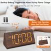 DreamSky Wooden Digital Alarm Clocks for Bedrooms - Electric Desk Clock with Large Numbers, USB Port, Loud Alarm for Heavy Sleepers, Adjustable Volume, Dimmer, Snooze, DST, 12/24H, Wood Décor (Brown) - Image 4