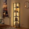 Furnulem 6 Tier Corner Shelf with LED Light, 67.5” Tall Standing Shelf Organizer, Black Narrow Bookshelf with Storage Rack for Wall Corner, Living Room, Bedroom, Metal Frame, Wood Display Shelf - Image 3