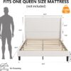 GTRACING Queen Size Bed Frame, Upholstered Platform Bed Frame with USB Type-C Tall Headboard Wingback, Soft Velvet Fabric, No Box Spring Needed, Easy Assembly, Cream - Image 2