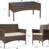 Greesum Patio Furniture 4 Pieces Conversation Sets Outdoor Wicker Rattan Chairs Garden Backyard Balcony Porch Poolside loveseat with Soft Cushion and Glass Table, Brown and Beige - Image 7