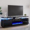 AMERLIFE Fireplace TV Stand with 36" Fireplace, 70" Modern High Gloss Fireplace Entertainment Center LED Lights, 2 Tier TV Console Cabinet for TVs Up to 80", Obsidian Black - Image 9