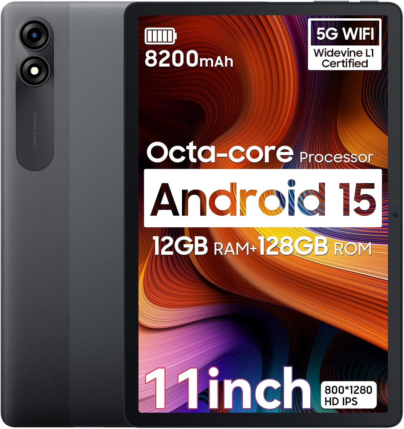 Blackview 2025 Android 15 Tablet 11 inch, Tab 90WiFi with 12GB+128GB Storage(Expand to 2TB), Unisoc T606 CPU, 8200mAh, IPS Display, Widevine L1, 5G WiFi Tablets, 13MP+8MP Camaras/Face ID, Blue