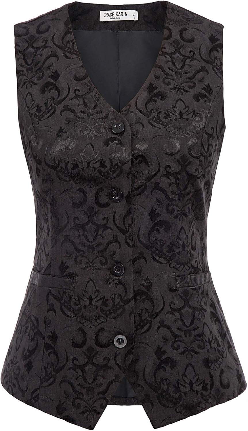 GRACE KARIN Womens Waistcoat Vest Vintage Steampunk Dress Jacquard Jacket
