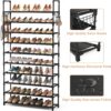 VTRIN 10 Tiers Shoe Rack Tall Large Capacity 50 Pairs Wide Shoe Organizer Sturdy Shoe Shelf for Entryway with Two Hooks Metal Shoe Storage for Closet, Bedroom, Black - Image 4