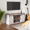 YESHOMY Farmhouse TV Stand and Entertainment Center for Televisions up to 65 Inchs, with Sliding Barn Doors and Storage Cabinets, Console Table and Media Furniture for Living Room, 58 Inch, Milk White - Image 3