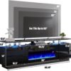 AMERLIFE Fireplace TV Stand with 36" Fireplace, 70" Modern High Gloss Fireplace Entertainment Center LED Lights, 2 Tier TV Console Cabinet for TVs Up to 80", Obsidian Black - Image 7