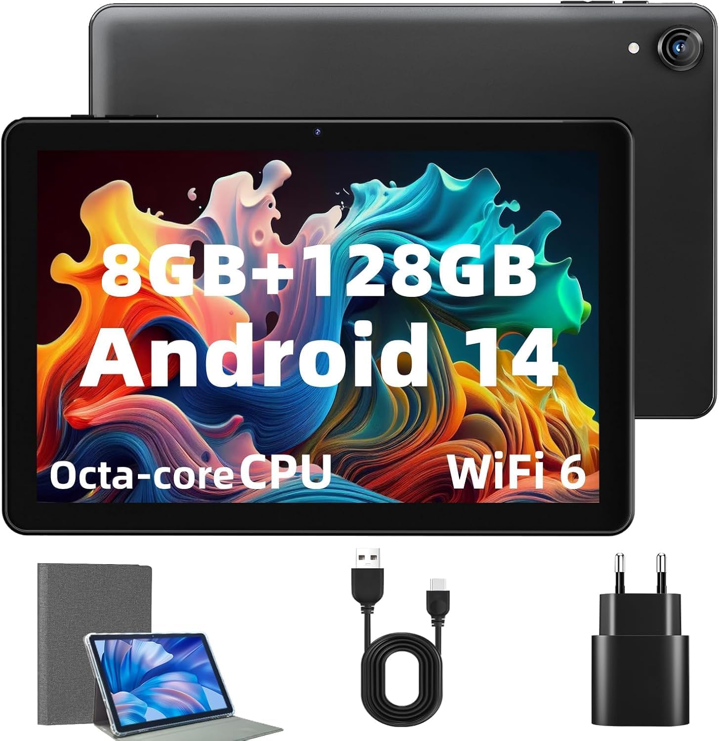 Android Tablet 10 Inch - Android 14 Octa Core 1.8GHz, Tablet with OTG Transmission and Wi-Fi 6G 10GB + 128GB + 1TB TF 6000mAh, 8+5MP Dual Camera,Bluetooth 5.3, Latest Tablets with Widevin L1