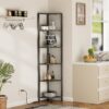 Furnulem 6 Tier Corner Shelf with LED Light, 67.5” Tall Standing Shelf Organizer, Black Narrow Bookshelf with Storage Rack for Wall Corner, Living Room, Bedroom, Metal Frame, Wood Display Shelf - Image 9