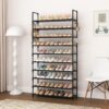 VTRIN 10 Tiers Shoe Rack Tall Large Capacity 50 Pairs Wide Shoe Organizer Sturdy Shoe Shelf for Entryway with Two Hooks Metal Shoe Storage for Closet, Bedroom, Black - Image 7