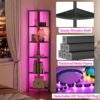 Furnulem 6 Tier Corner Shelf with LED Light, 67.5” Tall Standing Shelf Organizer, Black Narrow Bookshelf with Storage Rack for Wall Corner, Living Room, Bedroom, Metal Frame, Wood Display Shelf - Image 6