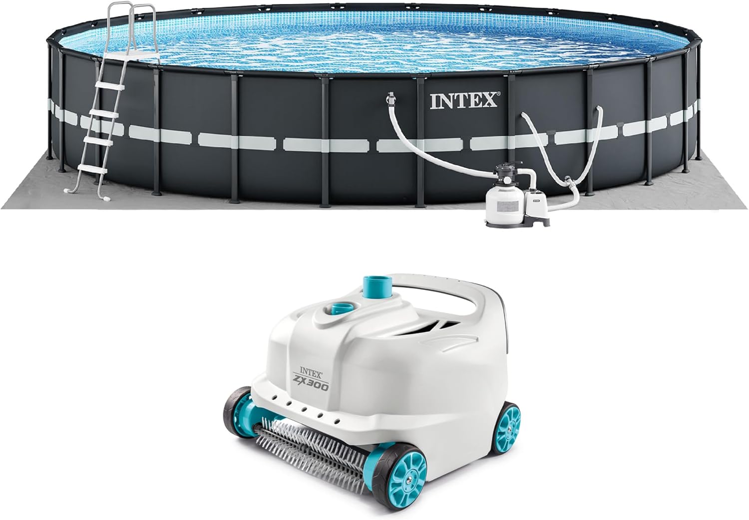 Intex Ultra XTR Framed Swimming Pool, Above Ground 18' x 52" Round Pool Set with 700 GPH Filter Pump and Robot Pool Vacuum Cleaner with 21 Inch Hose