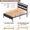 Furnulem Full Size Bed Frame with LED Light and Charging Station, Wood Storage Headboard with 2-Tier Shelves, Metal Platform Bed with Heavy Duty Slats Support, No Box Spring Needed, Black Oak - Image 9