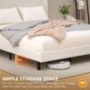GTRACING Queen Size Bed Frame, Upholstered Platform Bed Frame with USB Type-C Tall Headboard Wingback, Soft Velvet Fabric, No Box Spring Needed, Easy Assembly, Cream - Image 3