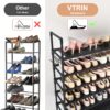 VTRIN 10 Tiers Shoe Rack Tall Large Capacity 50 Pairs Wide Shoe Organizer Sturdy Shoe Shelf for Entryway with Two Hooks Metal Shoe Storage for Closet, Bedroom, Black - Image 6