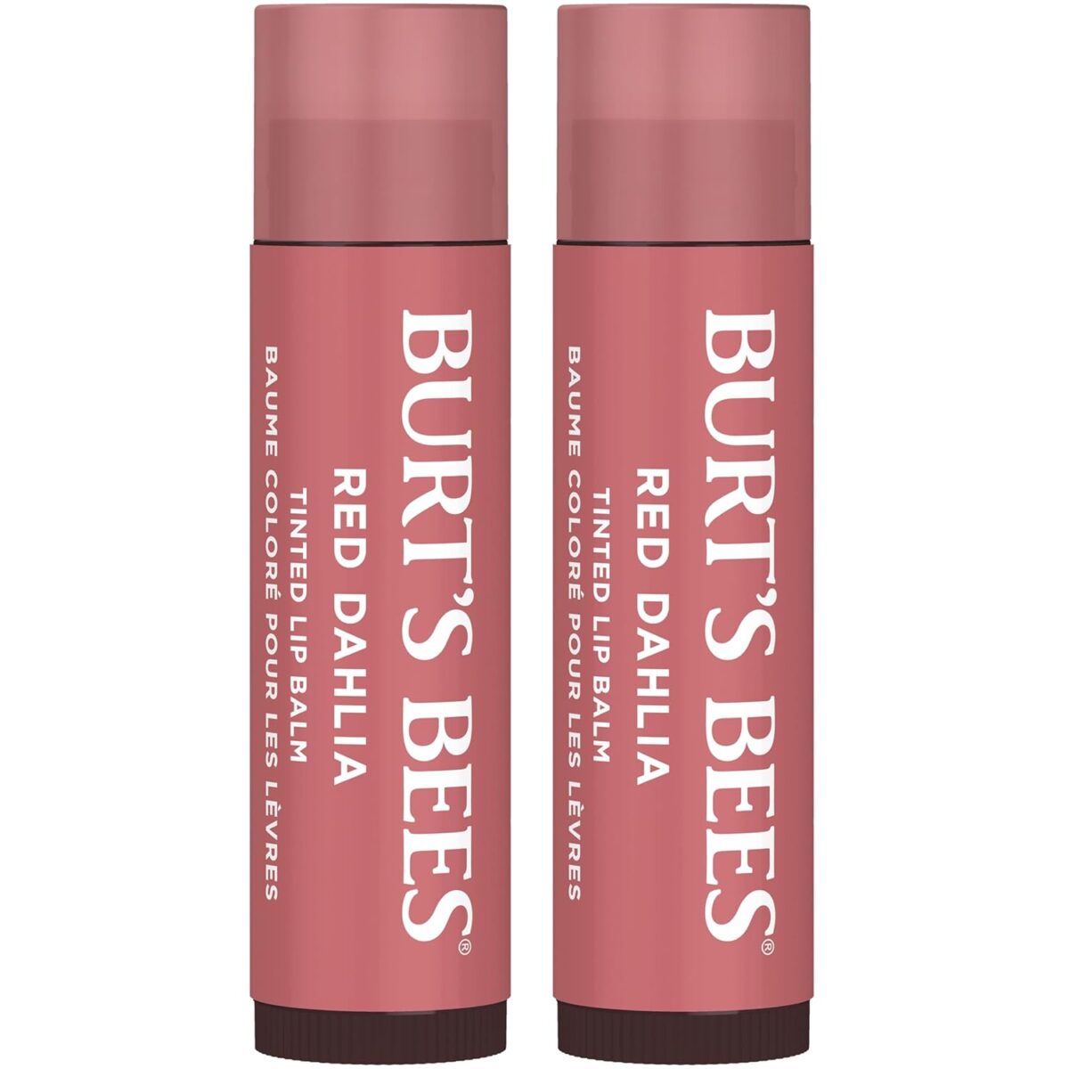 Burt's Bees Lip Tint Balm Valentines Day Gifts with Long Lasting 2 in 1 Duo Tinted Balm Formula, Color Infused with Deeply Hydrating Shea Butter for a Natural Looking Buildable Finish, Fiery Red Dahlia (2-Pack)