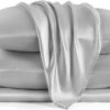 Bedsure Satin Sheets Queen Size - Similar to Silk Sheets, Silky Bedsheet, Luxury & Ultra Soft, Non-Fading & Wrinkle Free, Good for Hair & Skin, Gifts for Women, 4 Pieces, Silver Grey - Image 8
