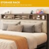 DWVO King Size Bed Frame with Charging Station, Upholstered Platform Bed with Storage Headboard, Metal Slats Supports Mattress Foundation, No Box Spring Required, Beige - Image 4